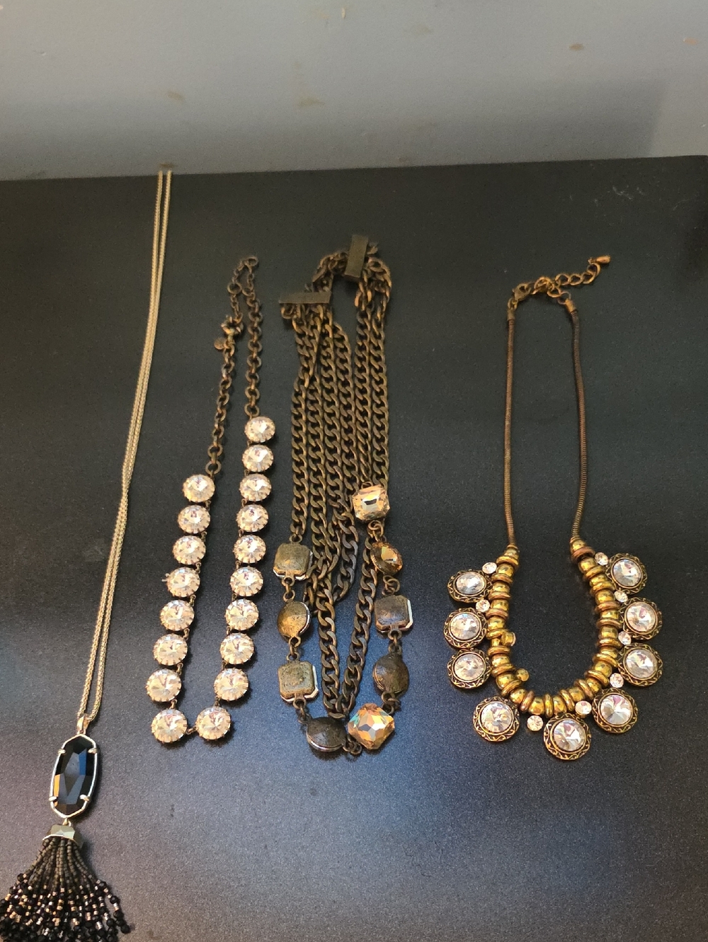 Gold-Tone Crystal Pendant Necklace with Bead Accents